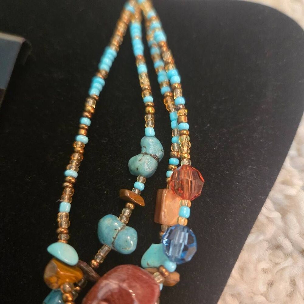 NEW Turquoise Bead 4 Strand Necklace & Earrings Set - Picture 7 of 8